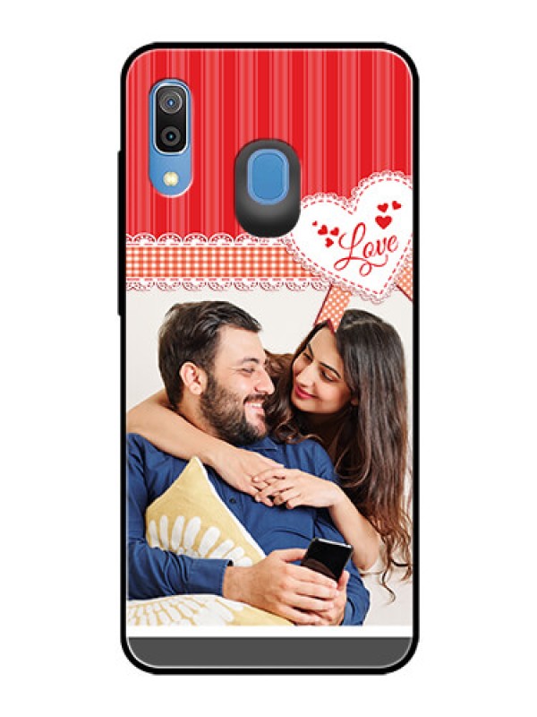 Custom Samsung Galaxy A20 Custom Glass Mobile Case  - Red Love Pattern Design