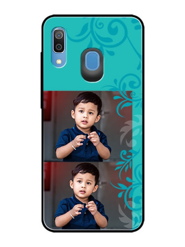 Custom Samsung Galaxy A20 Personalized Glass Phone Case  - with Photo and Green Floral Design 