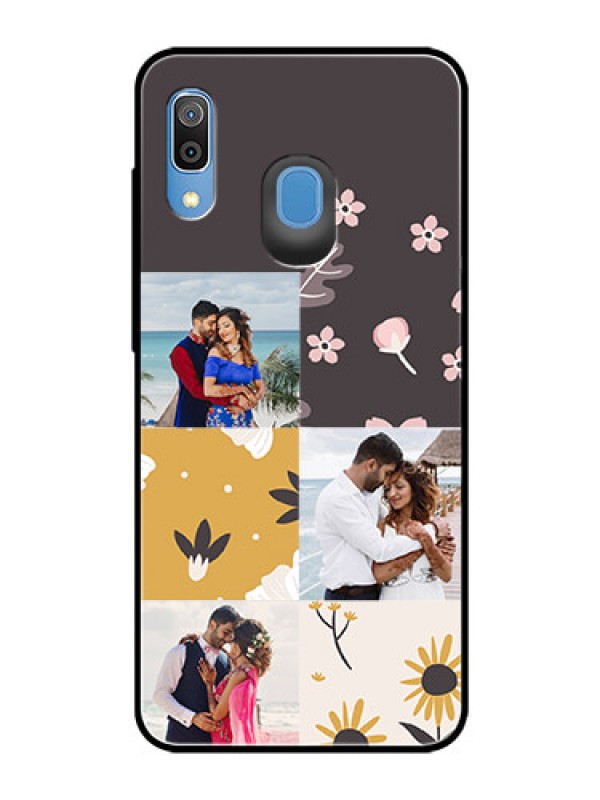 Custom Samsung Galaxy A20 Photo Printing on Glass Case  - 3 Images with Floral Design