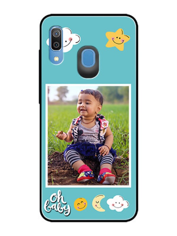 Custom Samsung Galaxy A20 Personalized Glass Phone Case  - Smiley Kids Stars Design