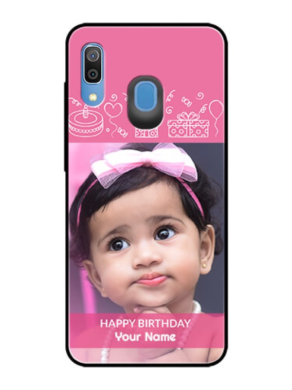 Custom Samsung Galaxy A20 Photo Printing on Glass Case  - with Birthday Line Art Design