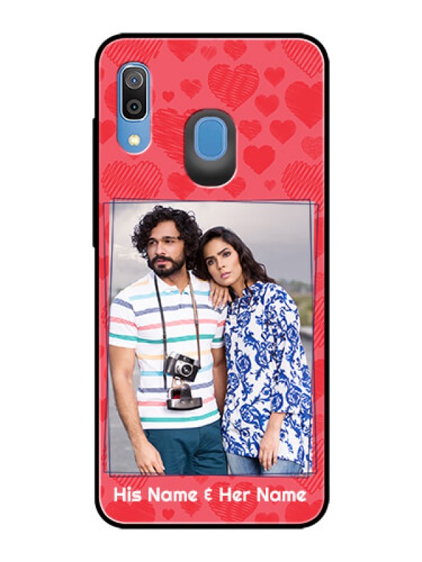 Custom Samsung Galaxy A20 Photo Printing on Glass Case  - with Red Heart Symbols Design