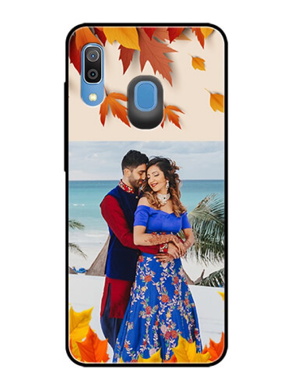 Custom Samsung Galaxy A20 Photo Printing on Glass Case  - Autumn Maple Leaves Design