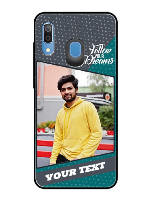 Custom Samsung Galaxy A20 Personalized Glass Phone Case  - Background Pattern Design with Quote