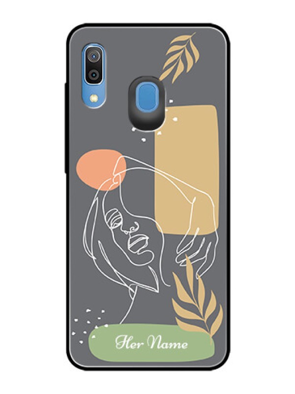 Custom Galaxy A20 Custom Glass Phone Case - Gazing Woman line art Design
