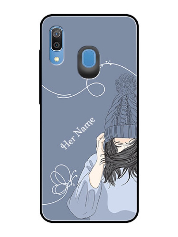 Custom Galaxy A20 Custom Glass Mobile Case - Girl in winter outfit Design