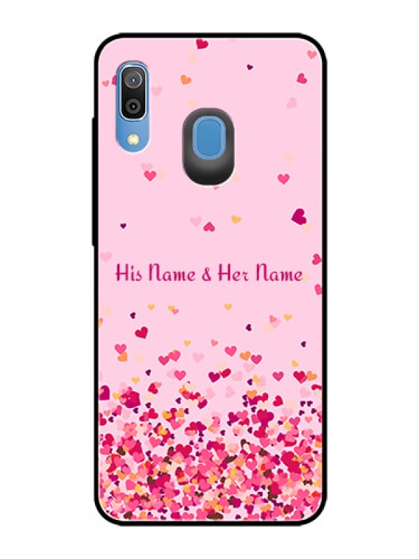 Custom Galaxy A20 Photo Printing on Glass Case - Floating Hearts Design