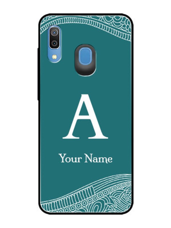 Custom Galaxy A20 Personalized Glass Phone Case - line art pattern with custom name Design