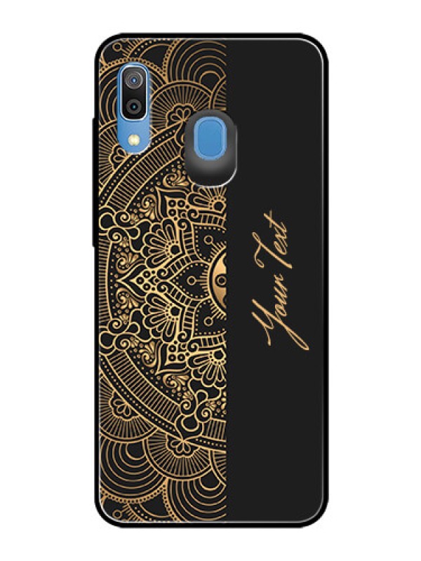 Custom Galaxy A20 Photo Printing on Glass Case - Mandala art with custom text Design