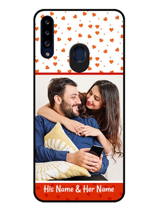 Custom Galaxy A20s Custom Glass Phone Case - Orange Love Symbol Design