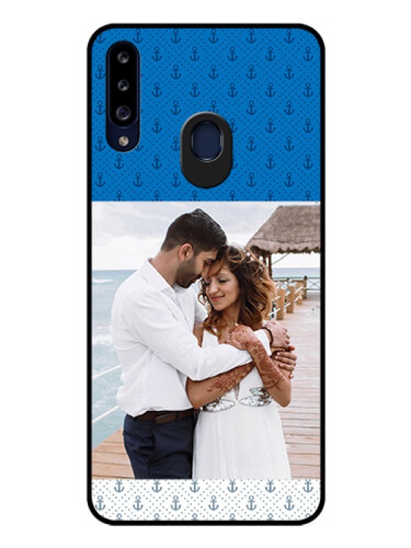 Custom Galaxy A20s Photo Printing on Glass Case - Blue Anchors Design