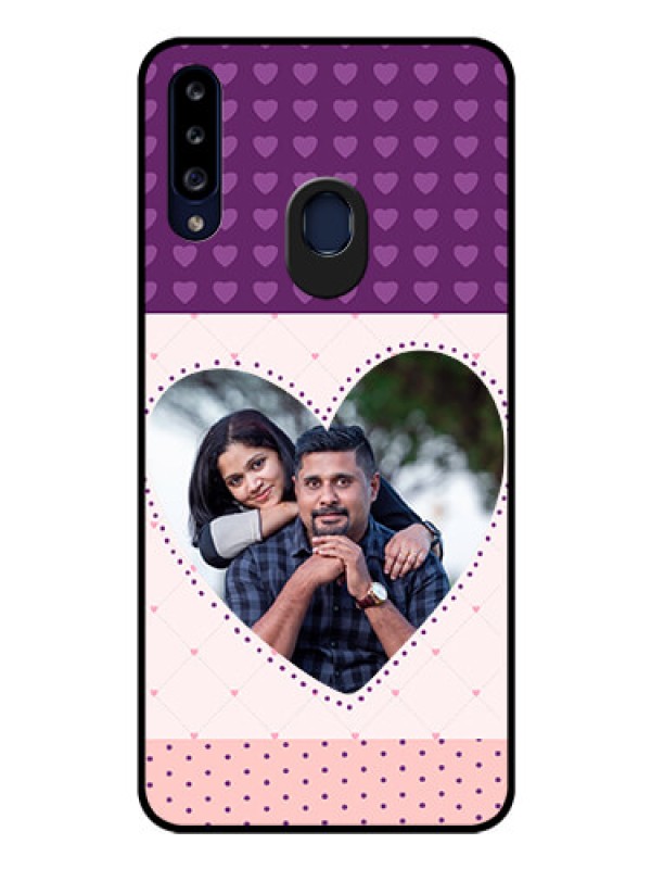 Custom Galaxy A20s Custom Glass Phone Case - Violet Love Dots Design