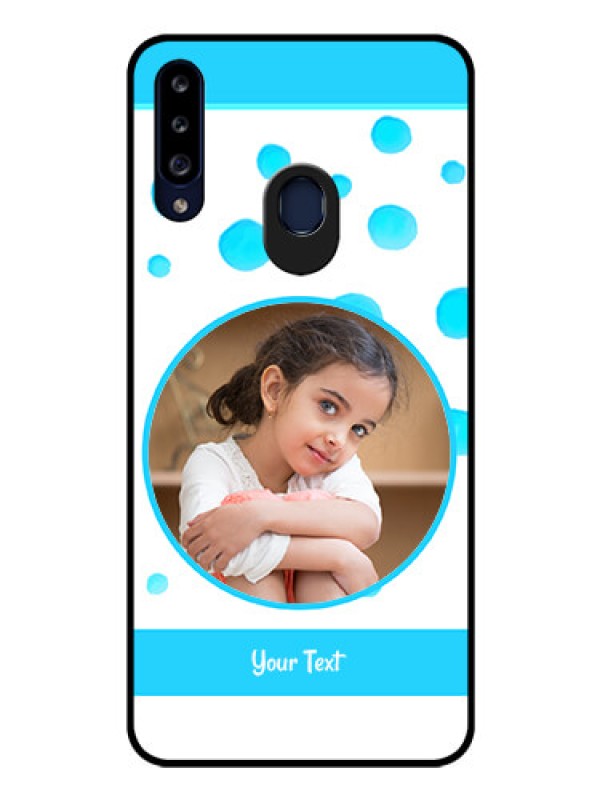 Custom Galaxy A20s Photo Printing on Glass Case - Blue Bubbles Pattern Design