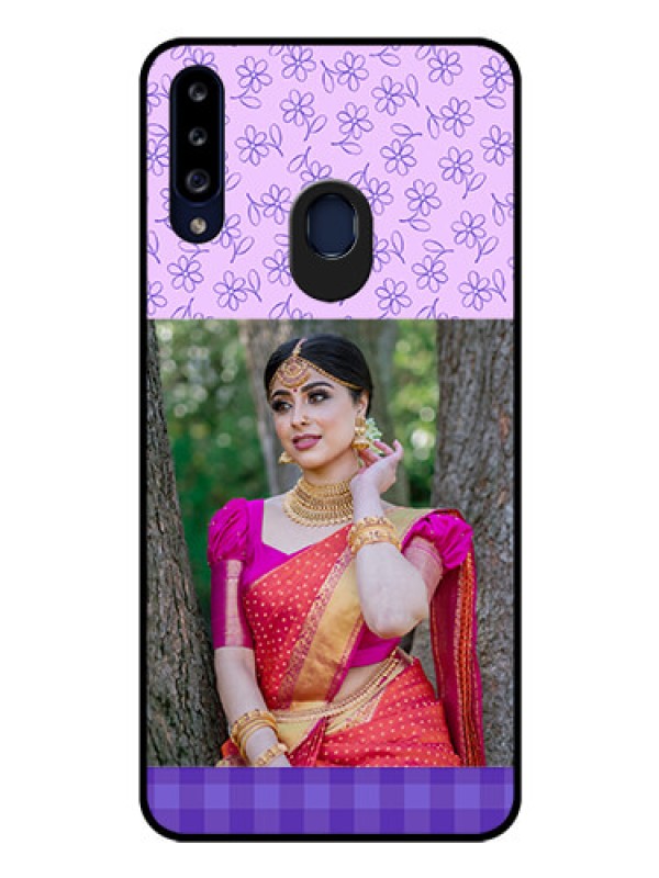 Custom Galaxy A20s Custom Glass Phone Case - Purple Floral Design