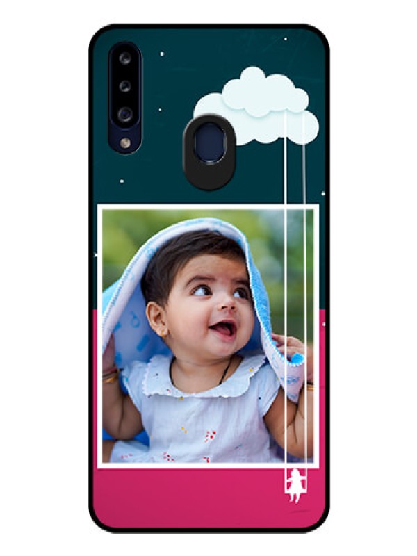 Custom Galaxy A20s Custom Glass Phone Case - Cute Girl with Cloud Design