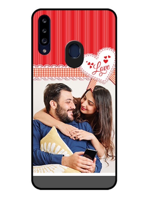Custom Galaxy A20s Custom Glass Mobile Case - Red Love Pattern Design