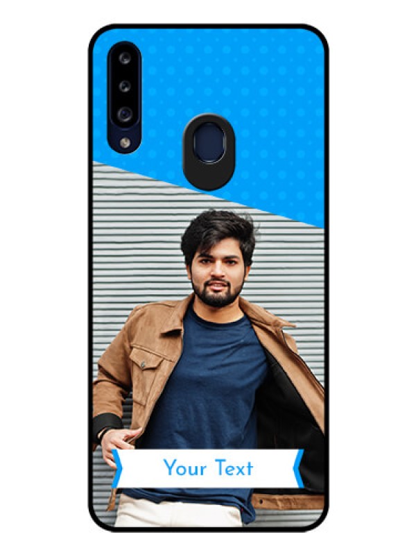Custom Galaxy A20s Photo Printing on Glass Case - Simple Blue Color Design