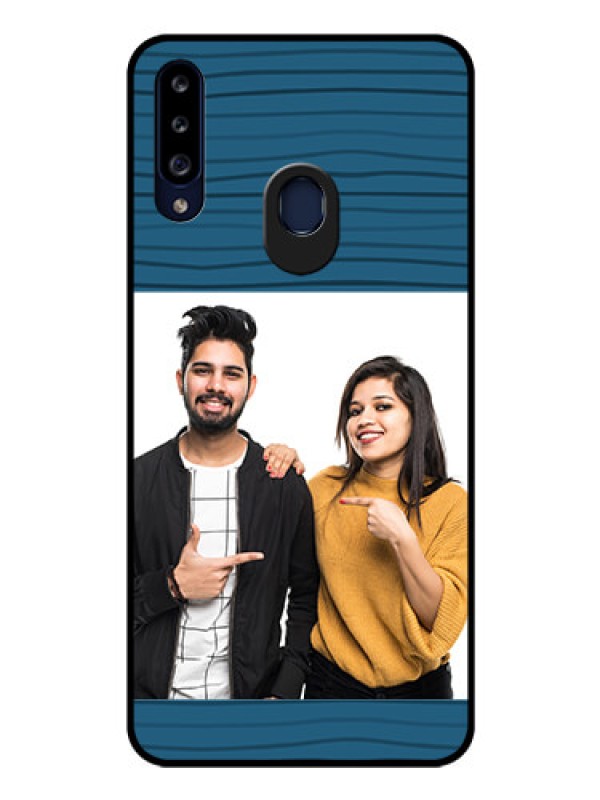 Custom Galaxy A20s Custom Glass Phone Case - Blue Pattern Cover Design