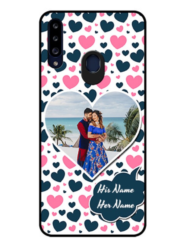 Custom Galaxy A20s Custom Glass Phone Case - Pink & Blue Heart Design