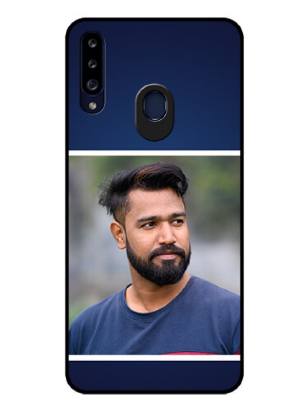 Custom Galaxy A20s Personalized Glass Phone Case - Simple Royal Blue Design