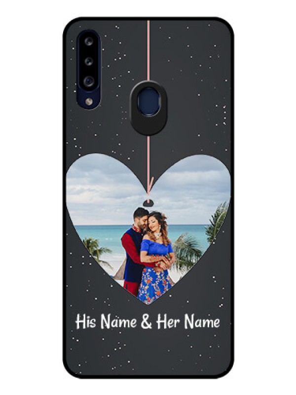 Custom Galaxy A20s Custom Glass Phone Case - Hanging Heart Design