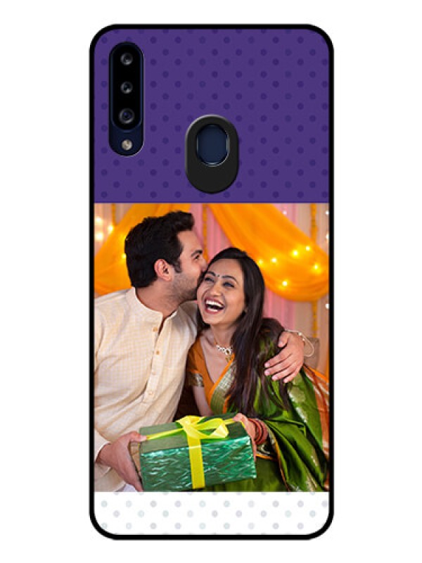Custom Galaxy A20s Personalized Glass Phone Case - Violet Pattern Design