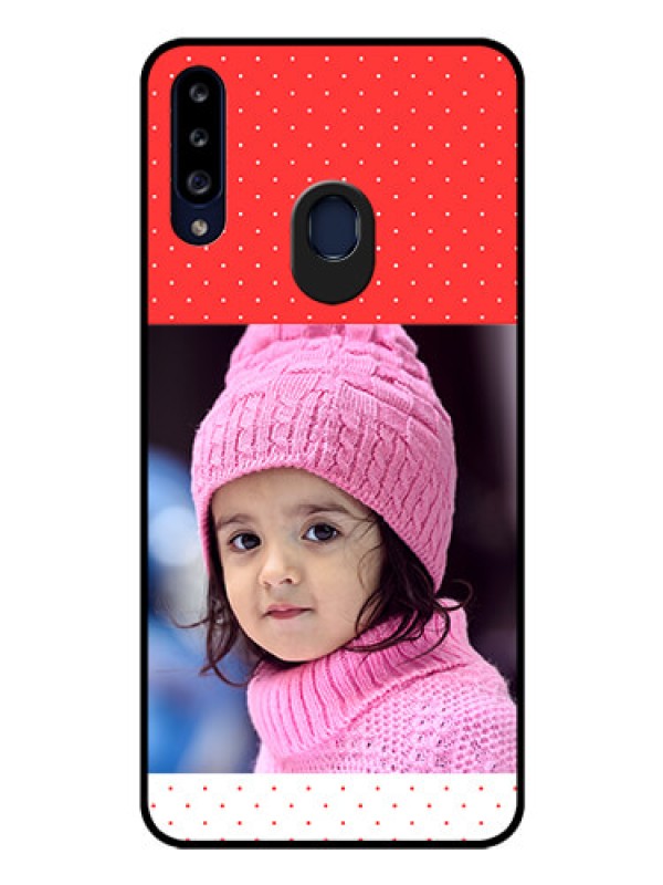 Custom Galaxy A20s Photo Printing on Glass Case - Red Pattern Design