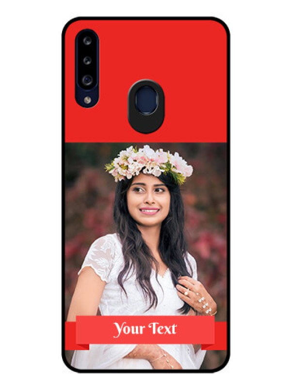 Custom Galaxy A20s Custom Glass Phone Case - Simple Red Color Design