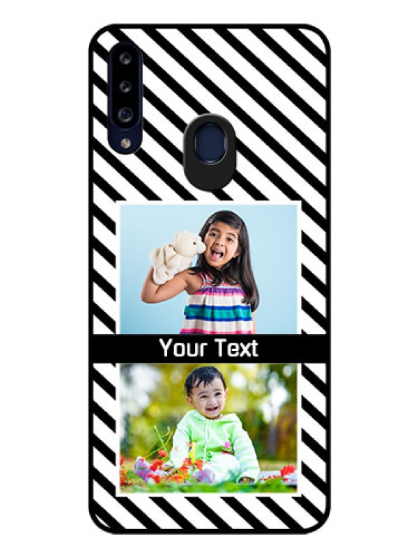 Custom Galaxy A20s Photo Printing on Glass Case - Black And White Stripes Design