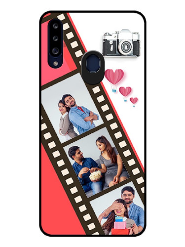 Custom Galaxy A20s Personalized Glass Phone Case - 3 Image Holder with Film Reel