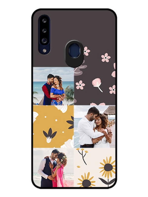 Custom Galaxy A20s Photo Printing on Glass Case - 3 Images with Floral Design