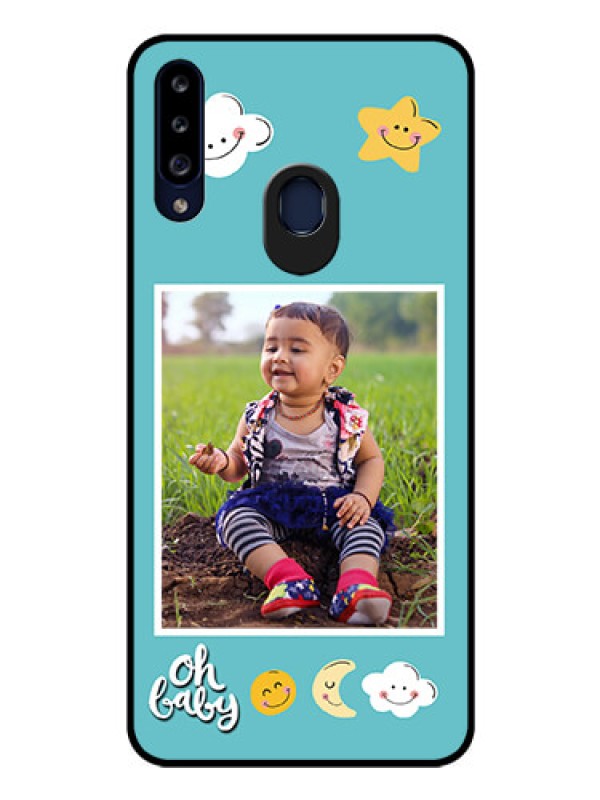 Custom Galaxy A20s Personalized Glass Phone Case - Smiley Kids Stars Design
