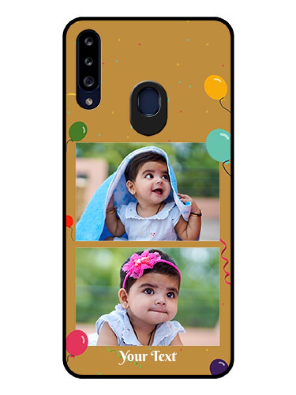 Custom Galaxy A20s Personalized Glass Phone Case - Image Holder with Birthday Celebrations Design