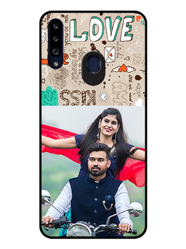 Custom Galaxy A20s Custom Glass Phone Case - Love Doodle Pattern