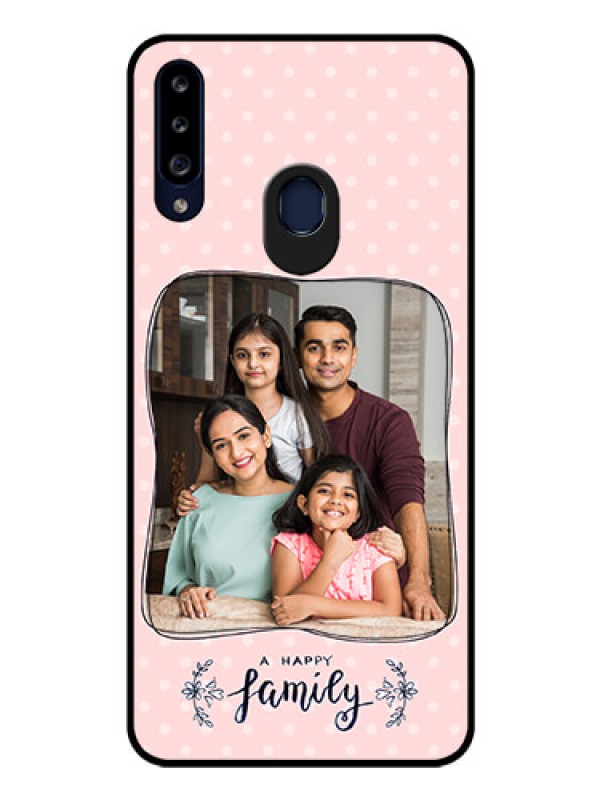 Custom Galaxy A20s Custom Glass Phone Case - Family with Dots Design
