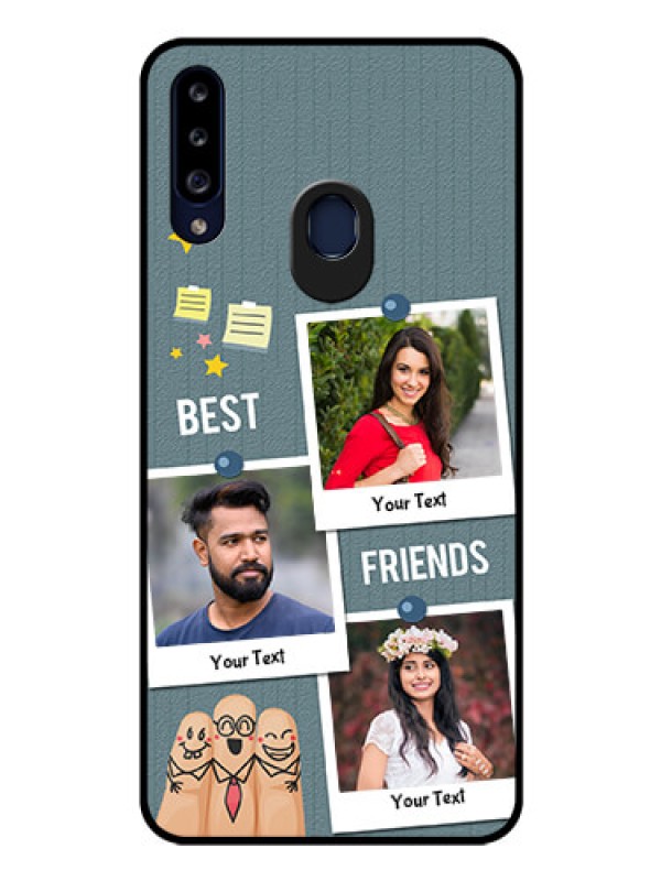 Custom Galaxy A20s Personalized Glass Phone Case - Sticky Frames and Friendship Design