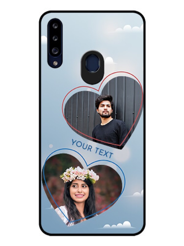 Custom Galaxy A20s Custom Glass Mobile Case - Blue Color Couple Design