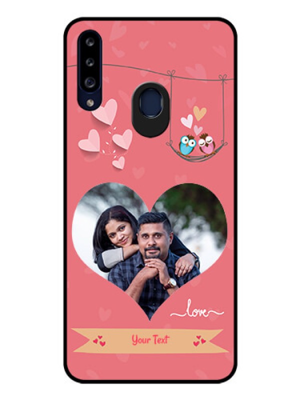 Custom Galaxy A20s Personalized Glass Phone Case - Peach Color Love Design