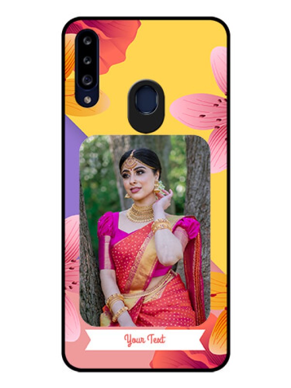 Custom Galaxy A20s Custom Glass Mobile Case - 3 Image With Vintage Floral Design