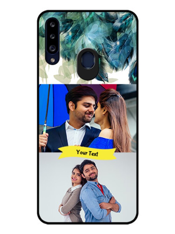 Custom Galaxy A20s Personalized Glass Phone Case - Image with Boho Peacock Feather Design