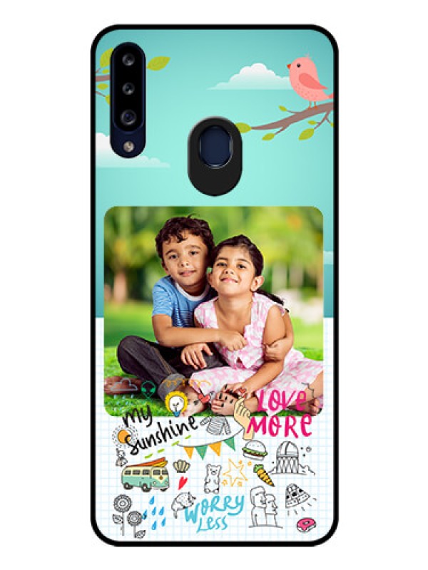 Custom Galaxy A20s Photo Printing on Glass Case - Doodle love Design