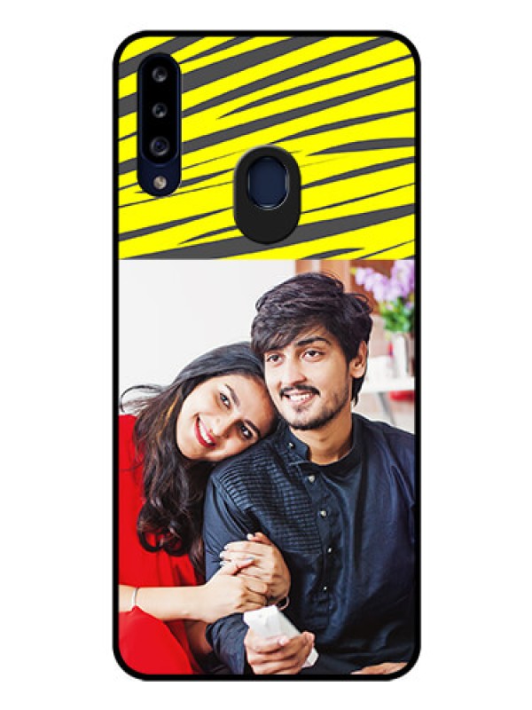 Custom Galaxy A20s Photo Printing on Glass Case - Yellow Abstract Design