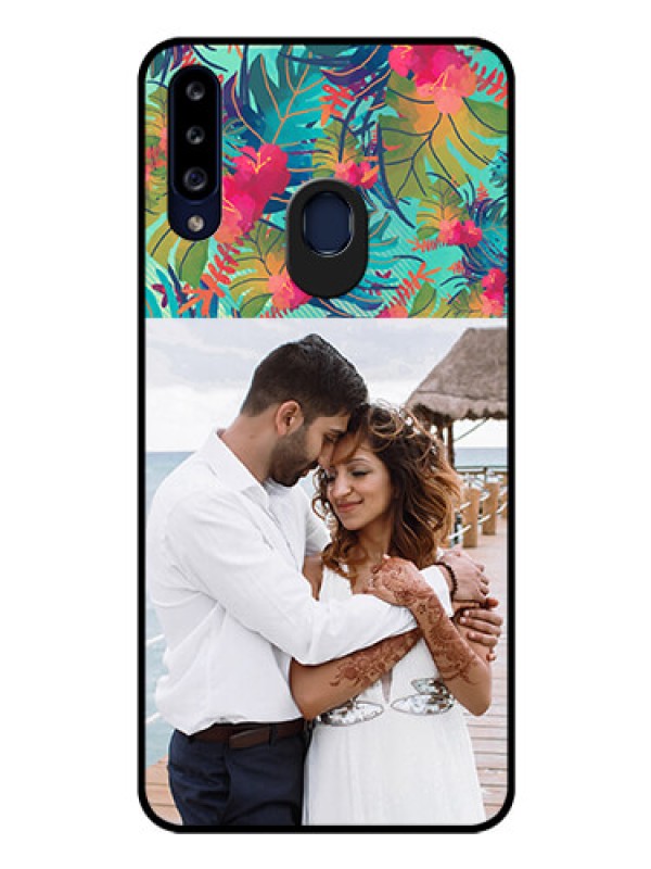 Custom Galaxy A20s Photo Printing on Glass Case - Watercolor Floral Design