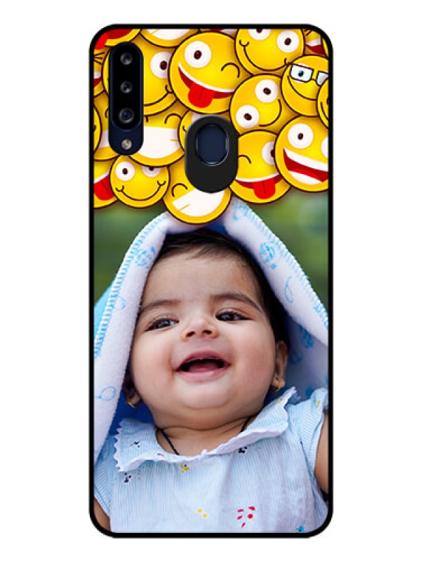 Custom Galaxy A20s Custom Glass Mobile Case - with Smiley Emoji Design