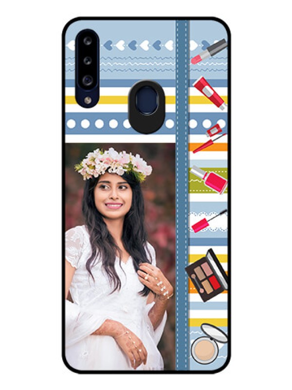 Custom Galaxy A20s Personalized Glass Phone Case - Makeup Icons Design
