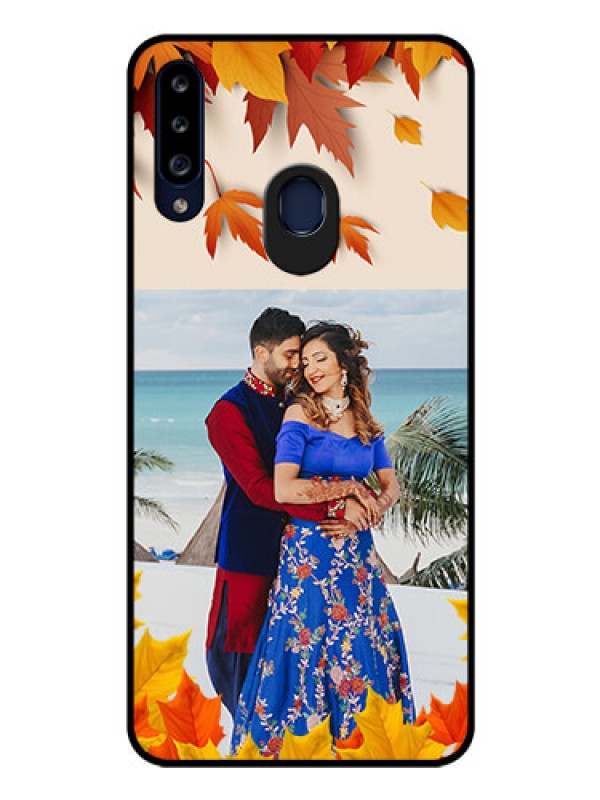 Custom Galaxy A20s Photo Printing on Glass Case - Autumn Maple Leaves Design