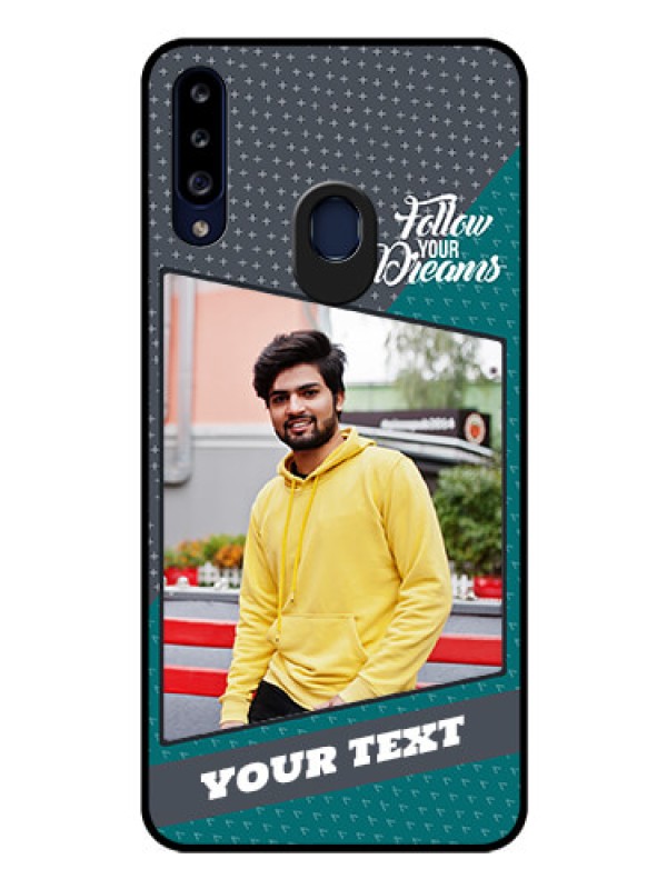 Custom Galaxy A20s Personalized Glass Phone Case - Background Pattern Design with Quote