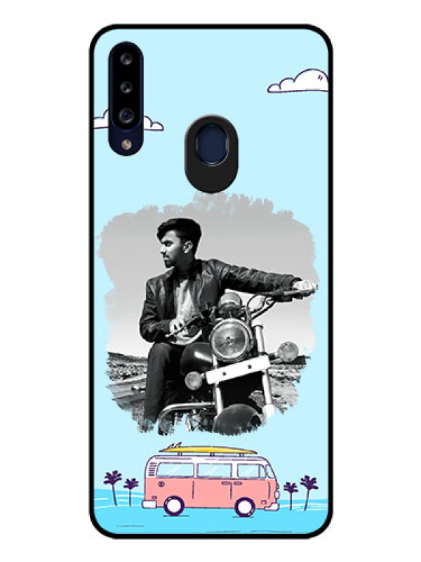 Custom Galaxy A20s Photo Printing on Glass Case - Travel & Adventure Design