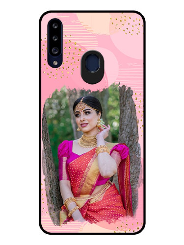 Custom Galaxy A20s Personalized Glass Phone Case - Gold Glitter Splash Design