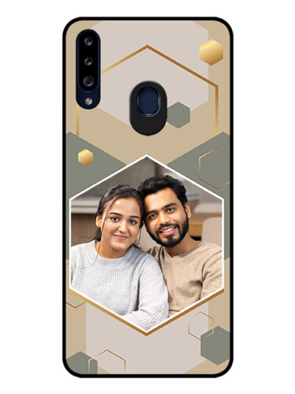 Custom Galaxy A20s Photo Printing on Glass Case - Stylish Hexagon Pattern Design
